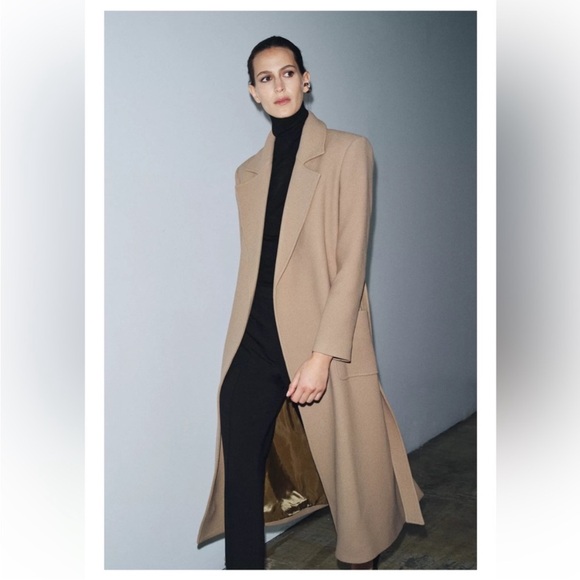 ZARA WOOL BLEND BELTED COAT - Picture 4 of 13